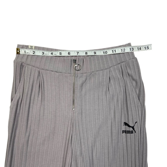 Puma Ribbed Wide Leg Slit Cropped Pants M Lilac Gray - Picture 11 of 14